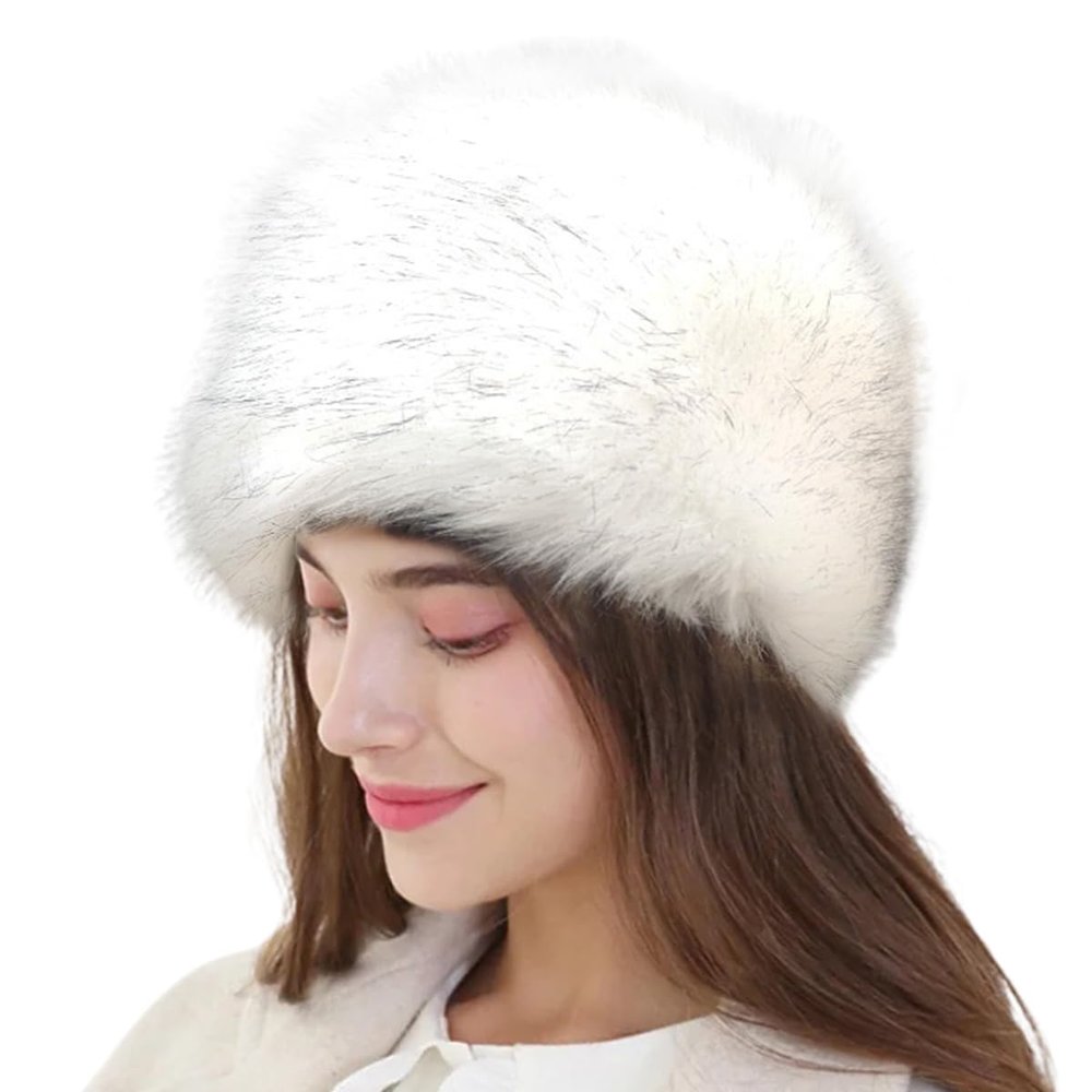 ECYC Ltd Women's Faux Fur Hat Russian Style Winter Warm Hat Faux Fur Ski Hat Fluffy Faux Fur Bucket Hats Russian Beanie Hat Cap for Ladies Girls