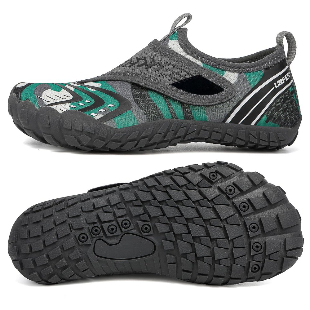 UBFEN Kids Water Shoes Aqua Socks for Boys Girls Barefoot Beach Pool Sports Quick Dry Toddlers Little Big Kid Non-Slip Lightweight Swim Shoes F Green 13 Little Kid