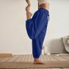 BigkiTchen Women's Athletic Sweatpants Long Pants Athletic Joggers Pants High Waisted Solid Wide Leg Trousers Cargo Pants Dark Blue view 3