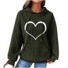 Womens Waffle Hoodies Valentine's Day Sweatshirt Casual Fashion Tops Long Sleeve Pullover Comfy Heart Print Sweaters Army Green view 1