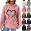 Womens Waffle Hoodies Valentine's Day Sweatshirt Casual Fashion Tops Long Sleeve Pullover Comfy Heart Print Sweaters Army Green view 2