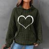 Womens Waffle Hoodies Valentine's Day Sweatshirt Casual Fashion Tops Long Sleeve Pullover Comfy Heart Print Sweaters Army Green view 3