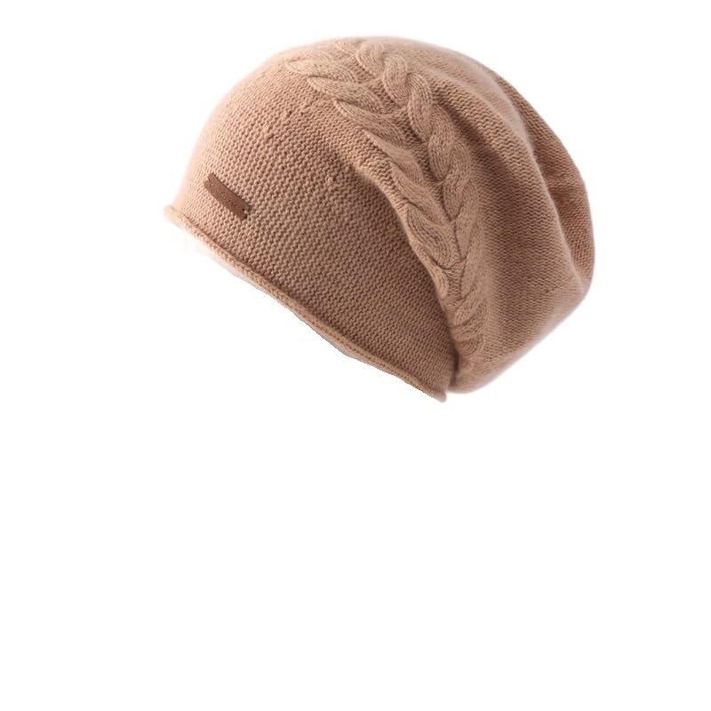 100% Cashmere Beanies Hat for Women Winter Knitted Solid Twist Warm Soft Slouchy Headgears Hats Ear Protect Skullies Bonnet (Color : Khaki, Size : One Size)