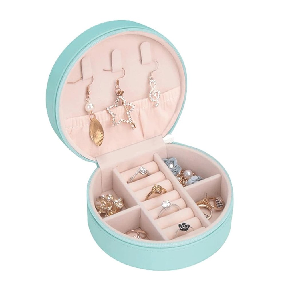 Jewelry Case Portable Jewelry Box Round Shape Jewelry Case Travel Jewelry Organizer Box Girl Stylish And Elegant Jewelry Storage Box Easy to access