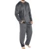 xoxingysm Mens Flannel Pajamas Set Cotton PJs Crewneck Pullover Warm Soft Lounge Sleepwear Top & PJ Pants with Pockets Dark Gray view 1