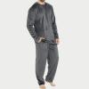 xoxingysm Mens Flannel Pajamas Set Cotton PJs Crewneck Pullover Warm Soft Lounge Sleepwear Top & PJ Pants with Pockets Dark Gray view 2