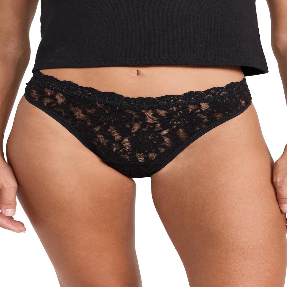 hanky panky Women's Signature Lace High Cut Thong, Black, XS