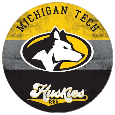 KH Sports Fan Michigan Tech Huskies Multi-Color Retro Circle Sign, 20x20 Inches, Huskies Decor; Display Your Team Spirit with This Unique Michigan Tech University Huskies Wall Art