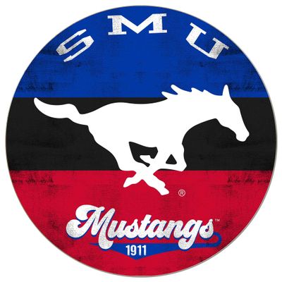 KH Sports Fan SMU Mustangs Multi-Color Retro Circle Sign, 20x20 Inches, Mustangs Decor for Dorm, Fan Cave, Living Room; Display Your Team Spirit with This Unique Southern Methodist Mustangs Wall Art