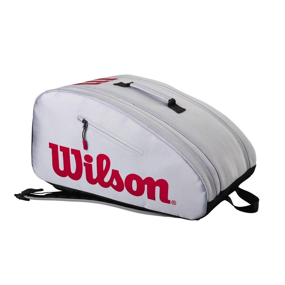 Wilson Super Tour Pickleball Bag - Holds up to 3 Paddles, Grey/Red/Black