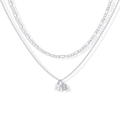 PAVOI CZ Dainty Initial Letter Chain Double Pendant Necklace, White Gold, Z