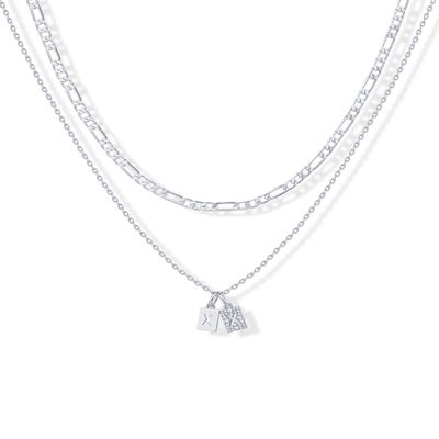 PAVOI CZ Dainty Initial Letter Chain Double Pendant Necklace, White Gold, X
