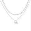 PAVOI CZ Dainty Initial Letter Chain Double Pendant Necklace, White Gold, X view 1