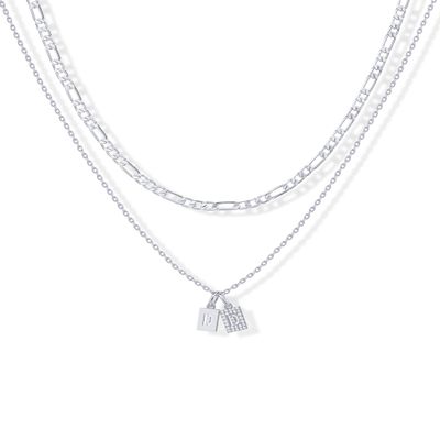 PAVOI CZ Dainty Initial Letter Chain Double Pendant Necklace, White Gold, D