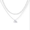 PAVOI CZ Dainty Initial Letter Chain Double Pendant Necklace, White Gold, D view 1