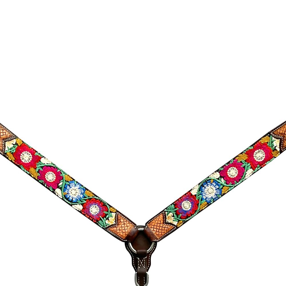 BAR H EQUINE Western Horse Floral Embroidery Design Genuine American Leather Breast Collar