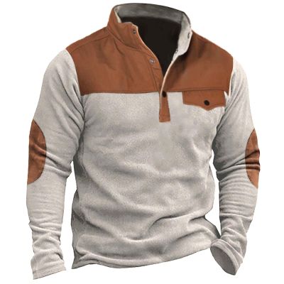ZYXTIM Men's Fleece Lined Long Sleeve Shirts Midweight Thermal Top Anti-Static Crew Neck Workout Base Layer Cold Weather(Khaki02,3X-Large)