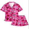 Schbbbta Girls Satin Pajamas Set Short Sleeve Button Down Shirts Shorts Sleepwear 2 Piece Silky PJ Sets, Heart Hot Pink, 13-14 Years = Tag 170 view 1