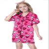 Schbbbta Girls Satin Pajamas Set Short Sleeve Button Down Shirts Shorts Sleepwear 2 Piece Silky PJ Sets, Heart Hot Pink, 13-14 Years = Tag 170 view 2