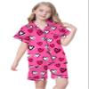 Schbbbta Girls Satin Pajamas Set Short Sleeve Button Down Shirts Shorts Sleepwear 2 Piece Silky PJ Sets, Heart Hot Pink, 13-14 Years = Tag 170 view 4