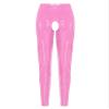 Vxuxlje Women's Wet Look Patent Leather Cut Out Leggings Nighclub Costume Latex Pants Tights Pink X-Large view 2