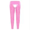 Vxuxlje Women's Wet Look Patent Leather Cut Out Leggings Nighclub Costume Latex Pants Tights Pink X-Large view 3
