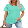 Womens Summer Tops Loose Fit Round Neck Short Sleeve Pleated T Shirts Beach Vacation Essentials Plus Size Women Blouses Aqua M view 2