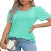 Womens Summer Tops Loose Fit Round Neck Short Sleeve Pleated T Shirts Beach Vacation Essentials Plus Size Women Blouses Aqua M view 3