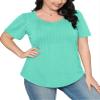 Womens Summer Tops Loose Fit Round Neck Short Sleeve Pleated T Shirts Beach Vacation Essentials Plus Size Women Blouses Aqua M view 4