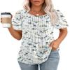 Womens Tops Dressy Casual Pleated Short Sleeve Summer Blouses White Floral L view 1