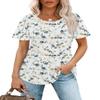 Womens Tops Dressy Casual Pleated Short Sleeve Summer Blouses White Floral L view 2