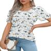 Womens Tops Dressy Casual Pleated Short Sleeve Summer Blouses White Floral L view 3