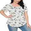 Womens Tops Dressy Casual Pleated Short Sleeve Summer Blouses White Floral L view 4