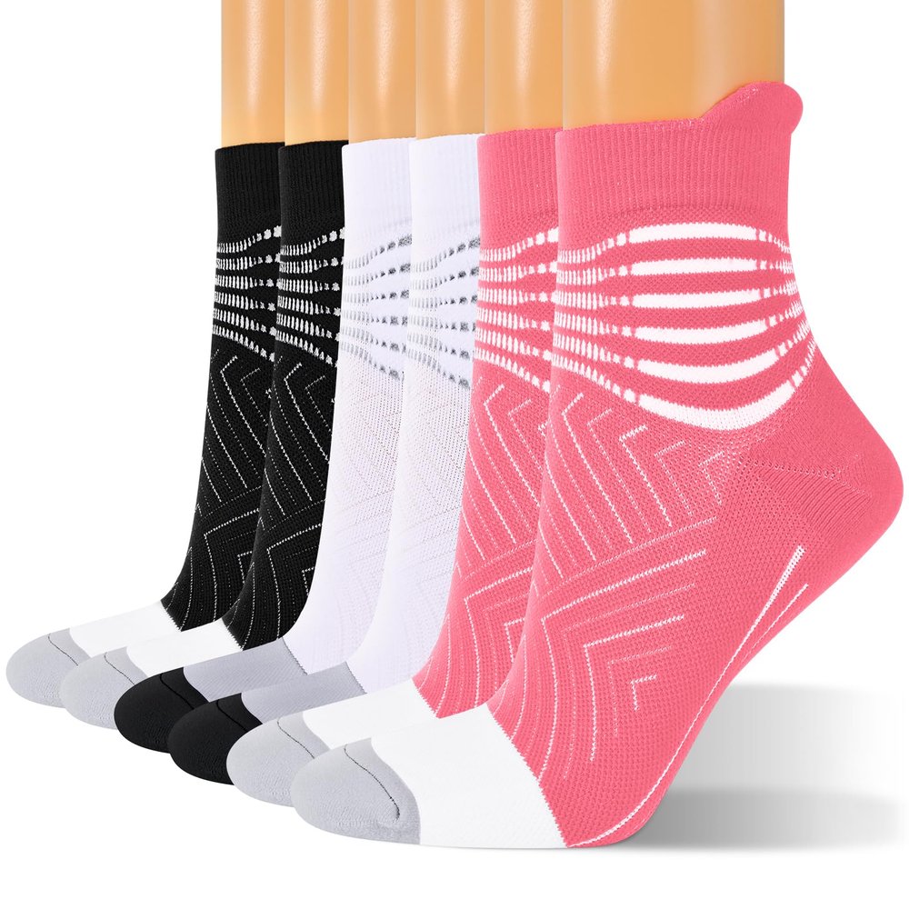 IRAMY Compression Ankle Support Socks Women - Coolmax Wicking, Cushioned Athletic, Plantar Fasciitis Relief 3 Pairs