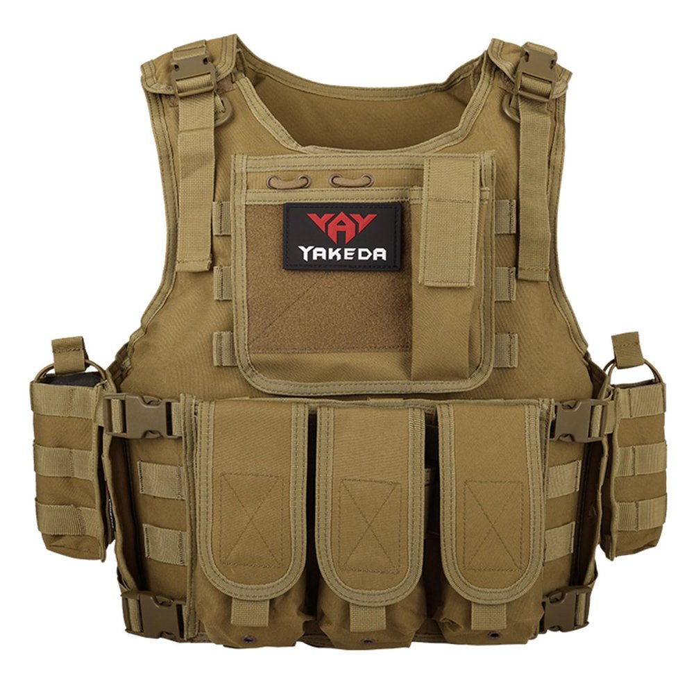 YAKEDA Adjustable Tactical Airsoft Training Vest | Camping, Fishing, Hunting, Gift for Halloween and New Year (US, Alpha, One Size, Regular, Regular, Tan)