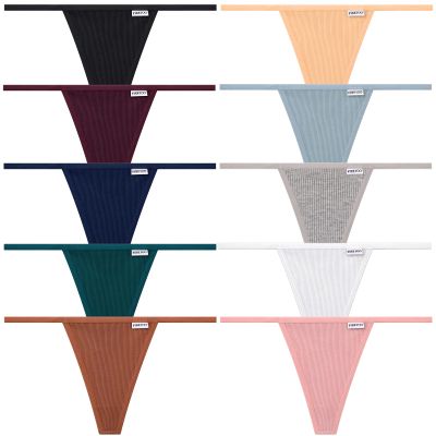 FINETOO 10 Pack G-String Thongs for Women Cotton Panties Stretch T-back Tangas Low Rise Hipster Underwear Sexy S-XL