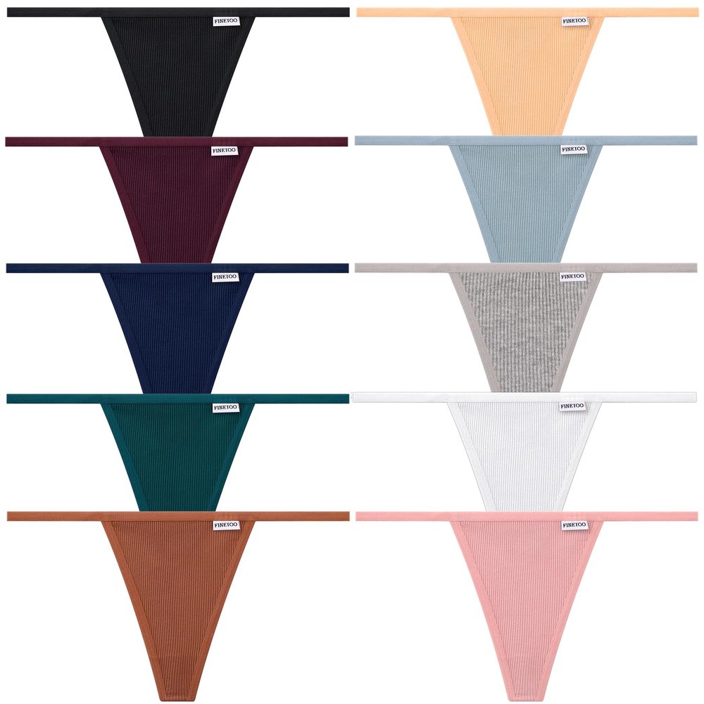 FINETOO 10 Pack G-String Thongs for Women Cotton Panties Stretch T-back Tangas Low Rise Hipster Underwear Sexy S-XL