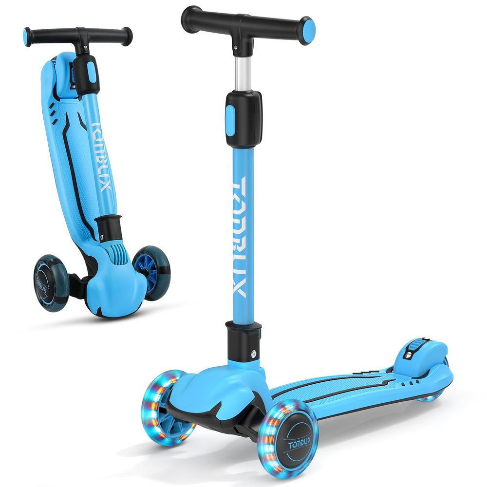 TONBUX Kids Scooter, Light Up 3 Wheel Kick Scooters for Kids 3-12, Folding Scooters with Adjustable Height - Toddler Scooter Lean-to-Steer & Widen Anti-Slip Deck