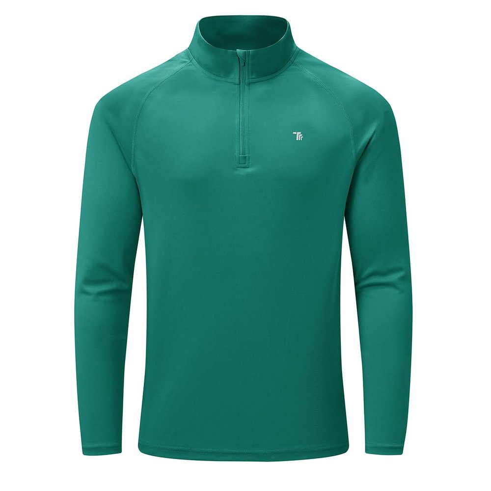 BASUDAM Men's Workout Shirts Quick Dry UPF 50+ Sun Protection Long Sleeve Quarter Zip Pullover Athletic T-Shirts Turquoise S