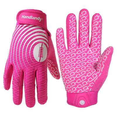 HANDLANDY Youth Football Gloves, Sticky Wide Receiver Gloves for Kids, White and Gold Stretch Fit Football Glove (Pink and White, Medium)