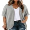 Eytino Womens Plus Size Kimono Cardigan Short Sleeve Open Front Cover Up Loose Casual Blouse Oversized Light-Weight Solid Tops Gray 4X view 1