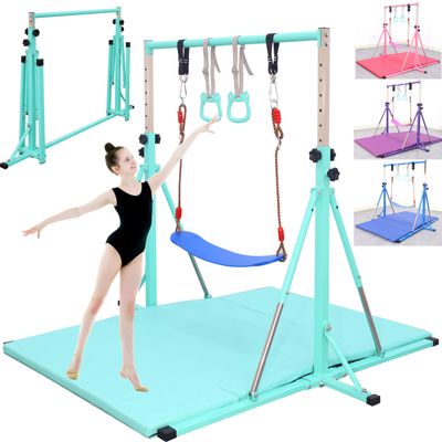 FC FUNCHEER Foldable Gymnastics Bar,5FT Horizontal bar,Adjustable Kids Training bar for Kids Ages 3-15,Kids Gymnastics bar,Triangle Stable Structure-Gym Equipment for Home