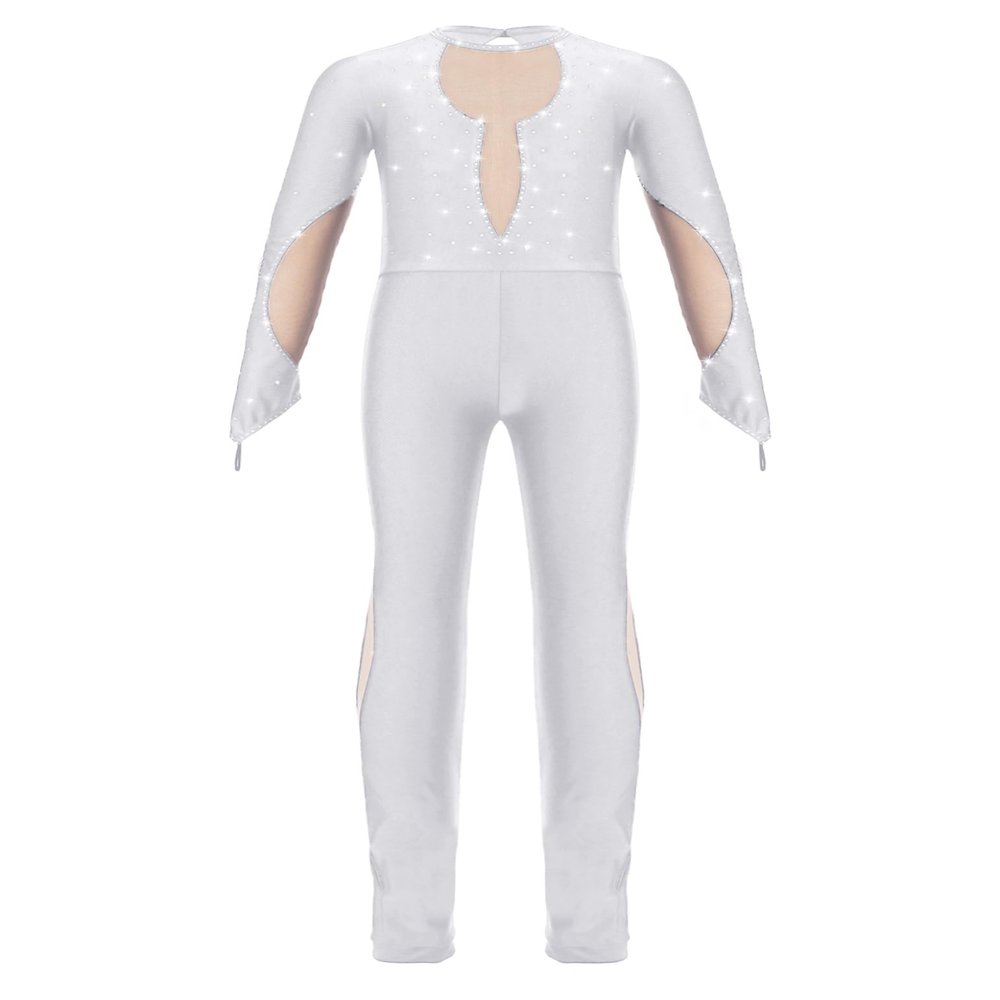 TSSOE Girls Long Sleeve Shiny Rhinestone Figure Skating Jumpsuit Bodysuit Gymnastics Leotard Unitard B05 14 Years