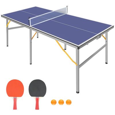Uneeruiqy Portable 6ft Ping Pong Table Set with Table Legs Rubber Suckers Heavy Duty Aluminum Frame Net Foldable Table for Indoor Outdoor Games Blue