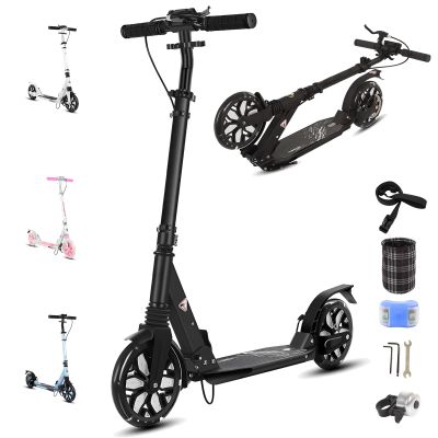 GLDDFDG Adult Kick Scooter with Brakes, Aluminum Alloy Lightweight Scooter for Teens & Adults, with Foot Support Frame, Shock AbsorptionDesign, Big Wheels Foldable Scooter for Indoor & Outdoor,Black