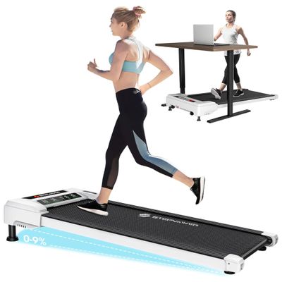 3HP Walking Pad Treadmill with 9% 5-Level Auto Incline, 360 lbs Capacity & Big LED Screen Under Desk Treadmill with Run Mode, Compact Treadmills for Home Small/Office,Assembly Free,Wider Belt - White