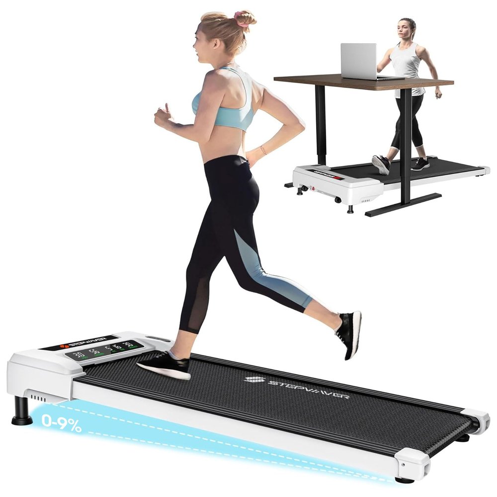 3HP Walking Pad Treadmill with 9% 5-Level Auto Incline, 360 lbs Capacity & Big LED Screen Under Desk Treadmill with Run Mode, Compact Treadmills for Home Small/Office,Assembly Free,Wider Belt - White