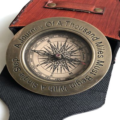 A Journey of A Thousand Compass with Leather Case, Beautiful Handmade Gift Directional Compass Pocket Compass, Pocket Compass, Rustic Vintage Home Decor Gifts