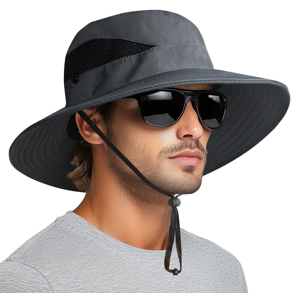 PFFY Sun Bucket Hats for Men Women 3 Wide Brim UPF 50+ Fishing & Beach Hat Darkgrey
