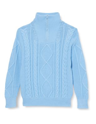 Amazon Essentials Boys Quarter-Zip Cable-Knit Relaxed-Fit Sweater, Powder Blue, Medium